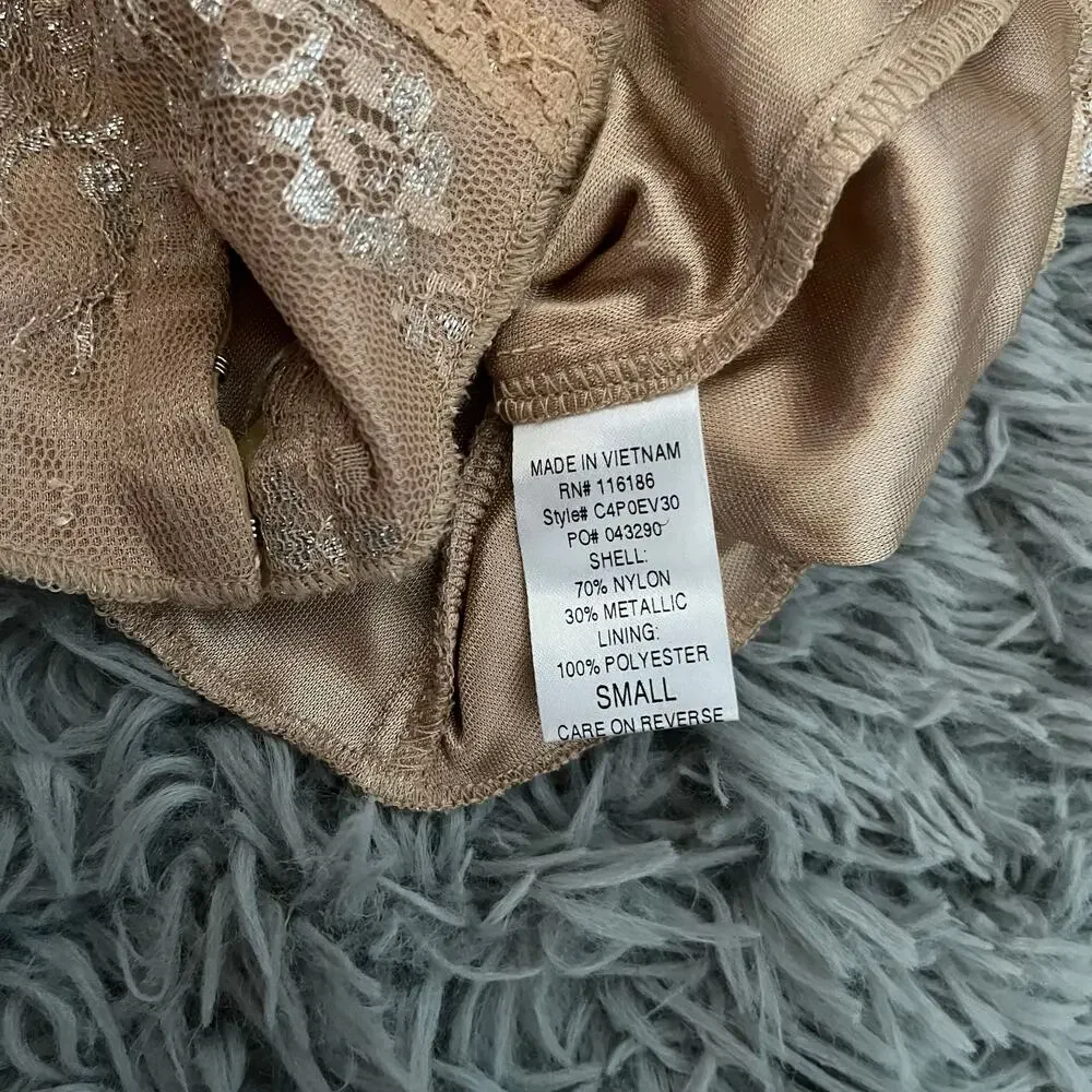 Y2K Hourglass Nude Brown Gold Lace Strapless Corset Small - Picture 9 of 12